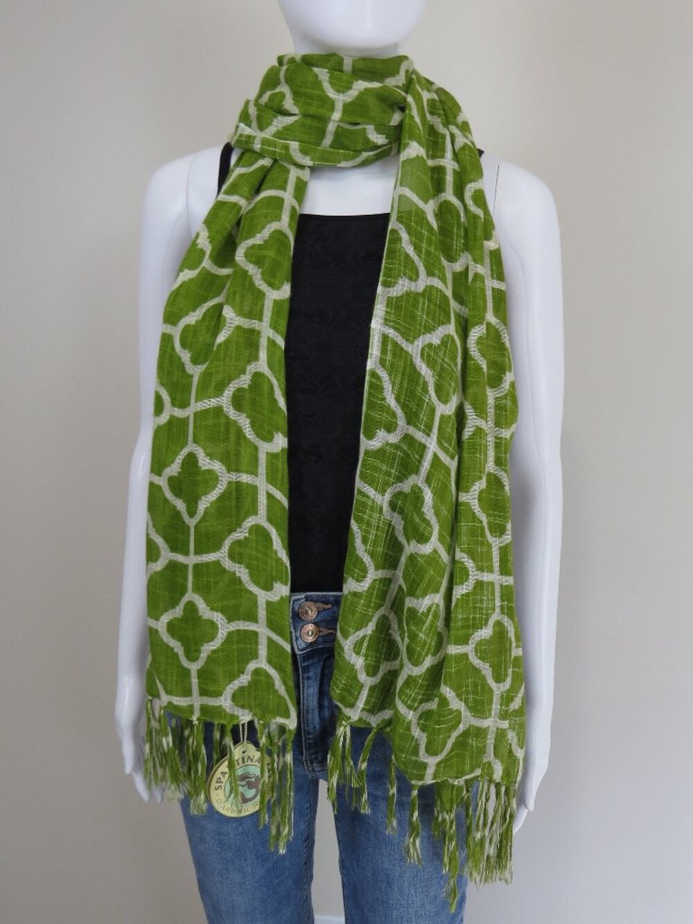 NEW Spartina 449 Bamboo Viscose Scarf 'Martinangel' 72"x24" Green, White